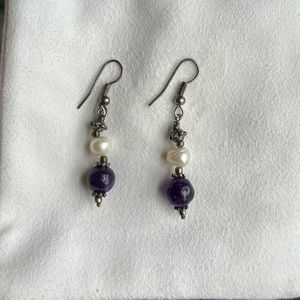 Purple Pearl and Bead Earrings